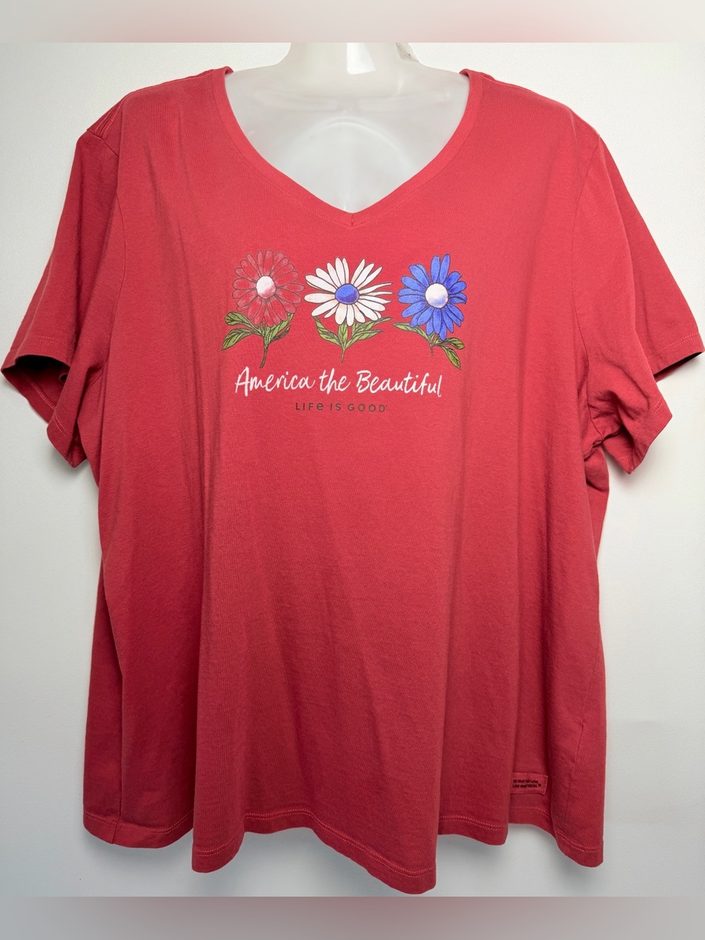 Life is Good Red Blue Cotton America The Beautiful Patriotic Tee Shirt Women 3XL